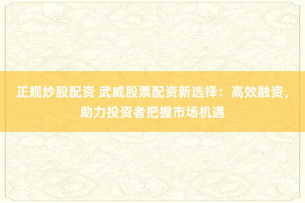 正规炒股配资 武威股票配资新选择：高效融资，助力投资者把握市场机遇