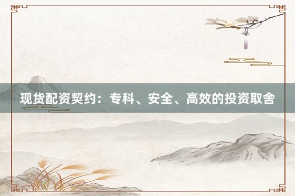 现货配资契约：专科、安全、高效的投资取舍