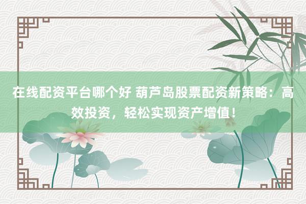 在线配资平台哪个好 葫芦岛股票配资新策略：高效投资，轻松实现资产增值！